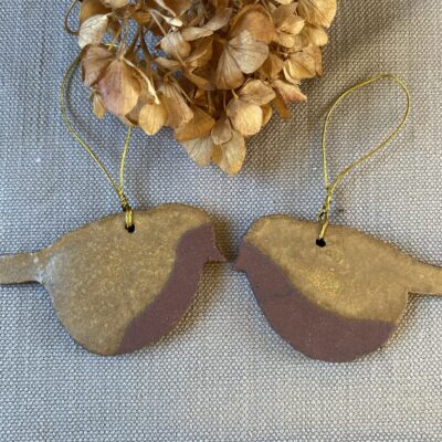 Scandi-style Ceramic Robin Decoration x 2